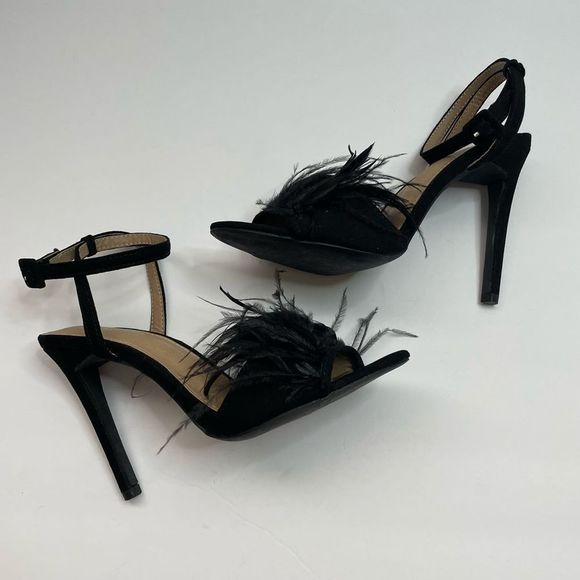 EGO Shoes - EGO Strappy Feather Heels Black Size US 7/UK 5